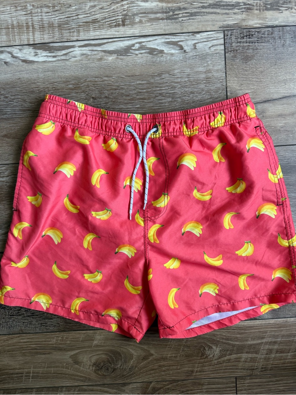 Red Banana Print Swim Trunks